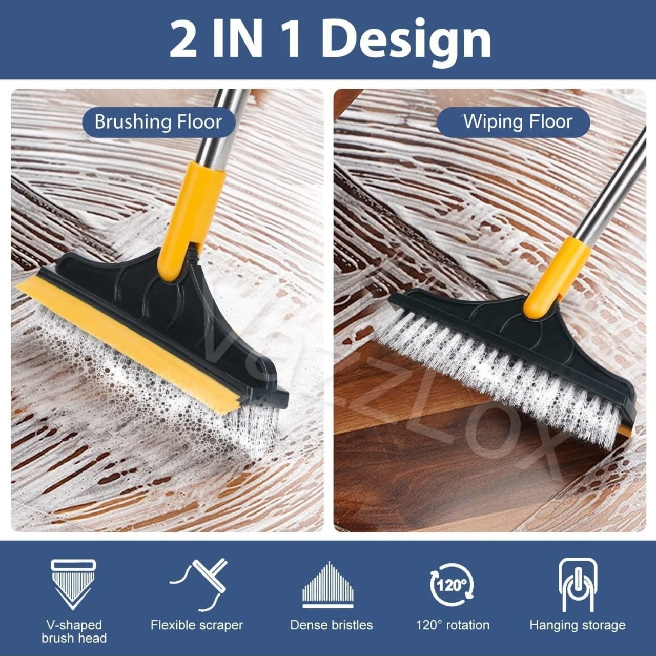 2 In 1 Floor Cleaning Brush With Soft Scraper